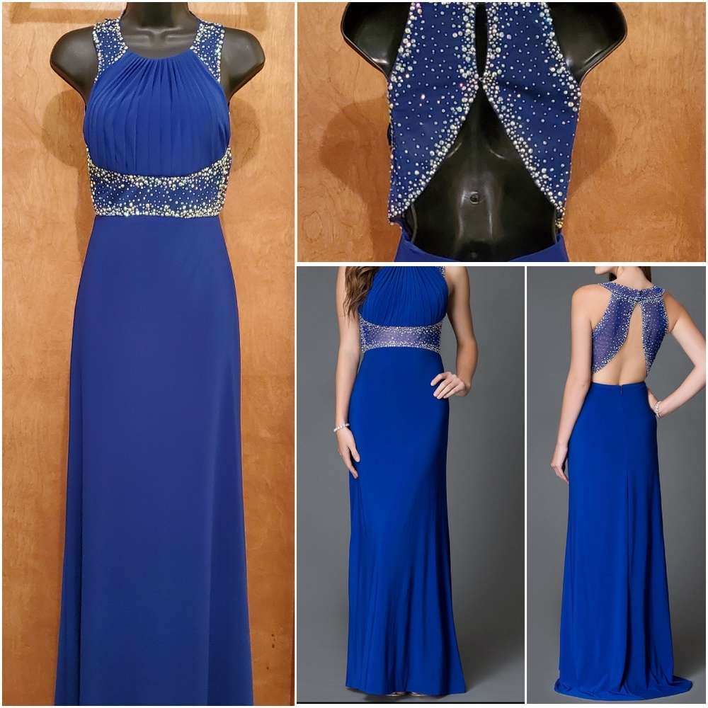Long Dress Cobalt Blue with Beading Morgan & Co  1/2 Juniors